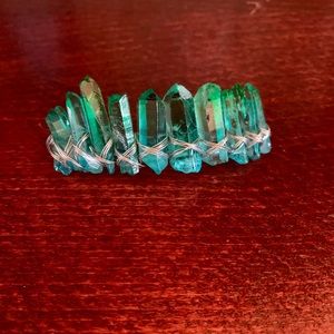 Blue/Green dyed Quartz Crystal Wire Wrap Barrette